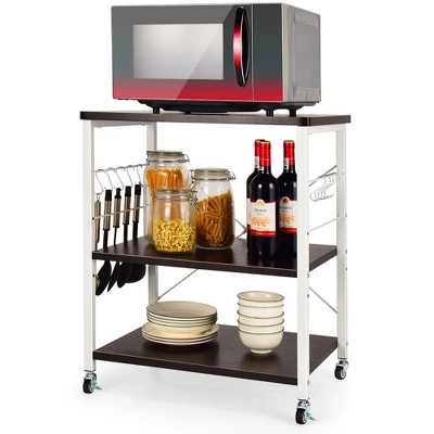 Costway 3-Tier Kitchen Baker's Rack Microwave Oven Storage Cart W/ Hook - Image 9