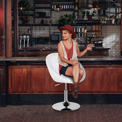 Costway 1PC Adjustable Modern Swivel Round Tufted Back Accent Chair PU Leather