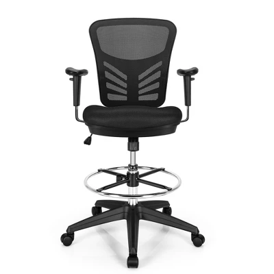 Costway Mesh Drafting Chair Office Chair W/Adjustable Armrests & Foot-Ring - Image 9