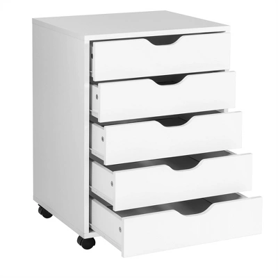 Costway 5 Drawer Chest Storage Dresser Floor Cabinet Organizer With Wheels White - Image 9