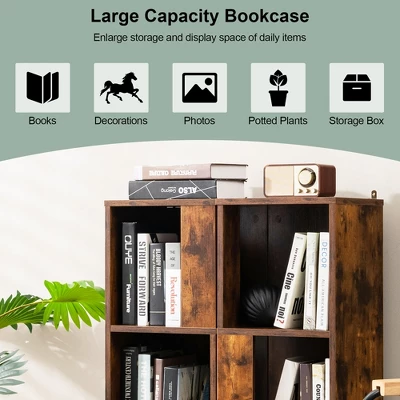 Costway 2 PCS 3-tier Wood Bookshelf Display Storage Rack For Small Spaces White/Rustic Brown - Image 5