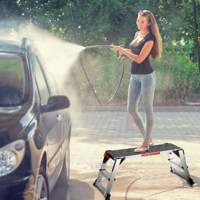 Costway 330lbs Aluminum Step Stool Folding Bench Work Platform Non-slip Drywall Ladder - Image 2