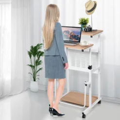 Costway Height Adjustable Computer Standing Desk W/wheels & Footrest