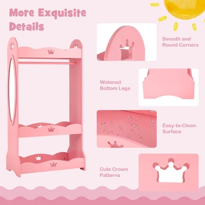 Costway Kids Dress Up Storage Hanging Armoire Dresser Pretend Costume Closet W/ Mirror - Image 7