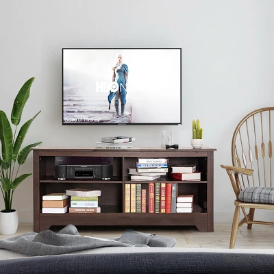 Costway 58'' TV Stand Entertainment Media Center Console Wood Storage Furniture Espresso - Image 5