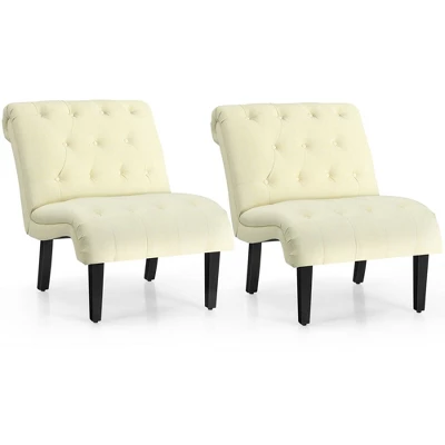 Costway Set Of 2 Armless Accent Chair Upholstered Tufted Lounge Chair - Image 10