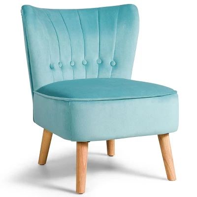 Costway Armless Accent Chair Tufted Velvet Leisure Chair Single Sofa Upholstered BlueGreenPink - Image 9