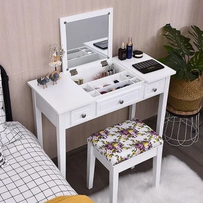 Costway Vanity Dressing Table Flip Top 7 Compartments Makeup Desk - Image 3