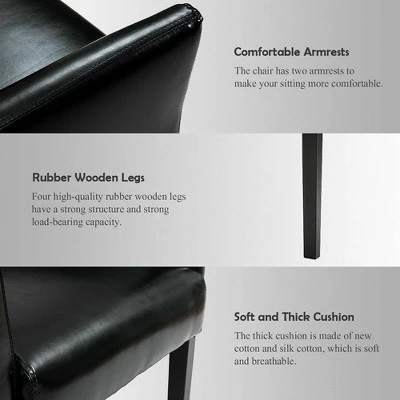 Costway Set Of 2 PU Leather Guest Chairs Reception Side Arm Chairs Upholstered Wood Leg - Image 5