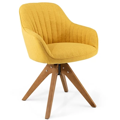 Costway Modern 360 Degree Swivel Accent Chair W/ Linen Fabric & High-density Sponge Yellow/Brown/White/Grey/Red - Image 12
