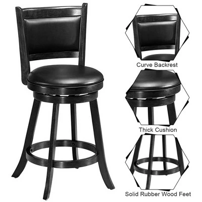 Costway 2PCS 24'' Swivel Counter Stool Dining Chair Upholstered Seat Black - Image 8