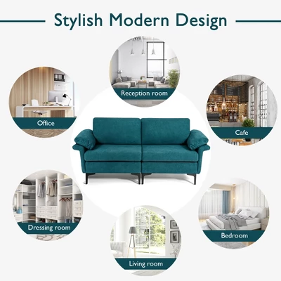 Costway Modern Loveseat Fabric 2-Seat Sofa Couch For Small Space W/ Metal Legs BlueRust Red - Image 7