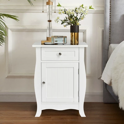 Costway Accent End Table With Drawer Storage Cabinet Wooden Nightstand White - Image 2