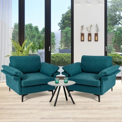 Costway Set Of 2 Fabric Accent Armchair Upholstered Single Sofa W/ Metal Legs