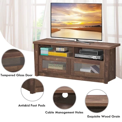 Costway TV Stand Entertainment Center Hold Up To 55'' TV With 2 Shelves & 2 Door Cabints - Image 5