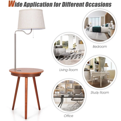 Costway End Table Lamp Bedside Nightstand Lighting With Wireless Charger NaturalCoffee - Image 8