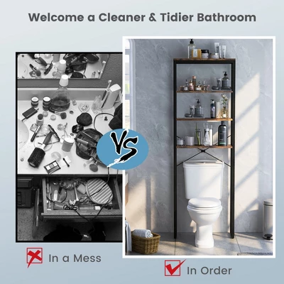 Costway 4-Tier Over The Toilet Storage Rack Freestanding Bathroom Organizer Rustic Brown - Image 4