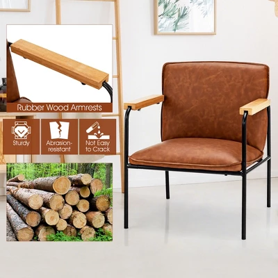 Costway Modern Accent Chair Arm Chair PU Leather W/Rubber Wood Armrest For Living Room - Image 6
