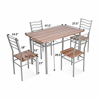 Costway 5 Piece Dining Table Set Wood Metal Kitchen Breakfast Furniture W/4 Chair Walnut