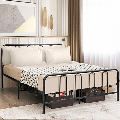 Costway Stylish Full Size Metal Bed Frame Platform Bed Base W/ Headboard & Footboard - Image 3
