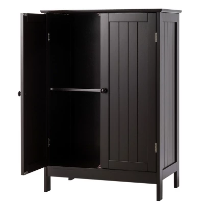 Bathroom Floor Storage Cabinet Double Door Kitchen Cupboard Shoe Cabinet Brown - Image 8