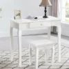 Costway White Vanity Wood Makeup Dressing Table Stool 3 Drawer