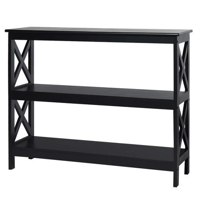 Costway 3-Tier Console Table X-Design Bookshelf Sofa Side Accent Table W/Shelf EspressoBlack - Image 5