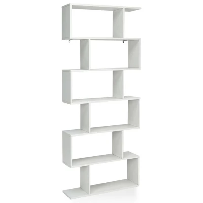 Costway 6 Tier S-Shaped Bookshelf Storage Display Bookcase Decor Z-Shelf - Image 11