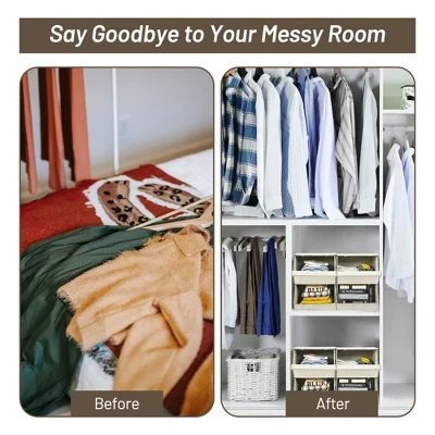 Costway Stackable Large Bins Cubes W/Lids Storage Organizers W/Linen&Oxford Fabric 4 Sets - Image 4