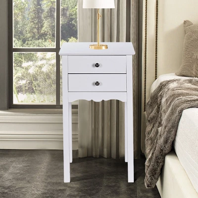 Costway Side Table End Accent Table Night Stand W/ 2 Drawers Furniture White - Image 4