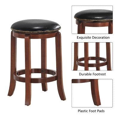 Costway 24'' Swivel Bar Stool Leather Padded Dining Kitchen Pub Bistro Chair Backless - Image 6