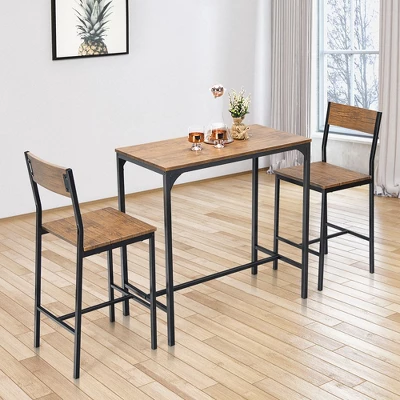 Costway 3PCS Bar Table Set Industrial Counter Height Dining Table Set W/2 Stools - Image 2