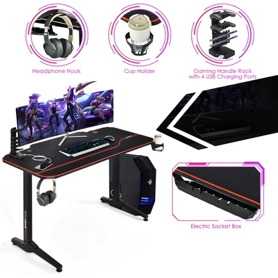 Costway 55'' Gaming Desk T-Shaped Computer Desk W/Full Desk Mouse Pad&Gaming Handle Rack - Image 8