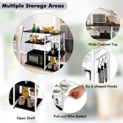 Costway Industrial Kitchen Baker's Rack Microwave Stand Utility Home Shelf W/ 6 Hooks - Image 7