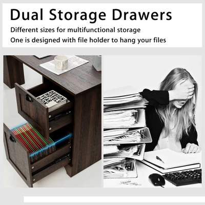 Costway L-Shaped Corner Computer Desk Writing Table Study Workstation Drawers BlackBrown - Image 5