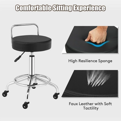 Costway Pneumatic Work Stool Rolling Swivel Task Chair Spa Office Salon W/Cushioned Seat - Image 6