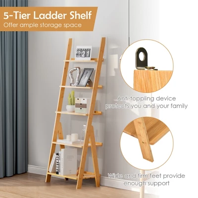 Costway 5-Tier Bamboo Ladder Shelf Bookshelf Display Storage Rack Flower Stand - Image 6