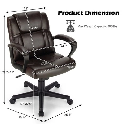 Costway Executive Leather Office Chair Adjustable Computer Desk Chair W/ Armrest - Image 2
