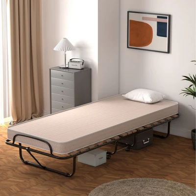 Costway Portable Folding Bed With Mattress Rollaway Cot Made In Italy NavyBeige - Image 10