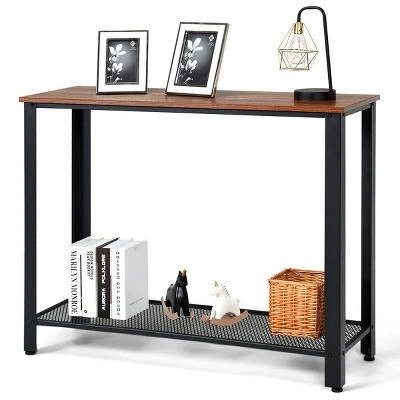 Costway Console Sofa Table W/ Storage Shelf Metal Frame Wood Look Entryway Table SilverBlack - Image 9