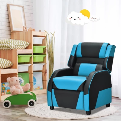 Costway Kids Youth Gaming Sofa Recliner W/Headrest & Footrest PU Leather YellowWhiteBluePink - Image 3