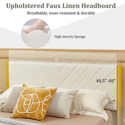 Costway FullQueen Size Upholstered Bed Frame Wooden Slatted Adjustable Headboard 4 Drawers - Image 7