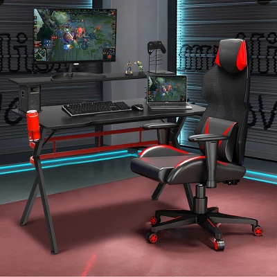 Costway Gaming Computer Desk W/ Monitor Shelf & Storage For Controller Headphone Speaker - Image 3