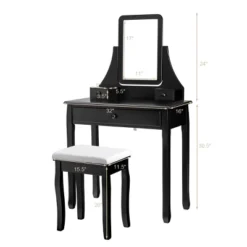 Costway Square Mirror Dressing Table Set Makeup Vanity For Bedroom, Living Room White/Black
