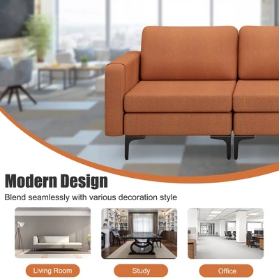 Costway Modular 3-Seat Sofa Couch W/ Socket USB Ports & Side Storage Pocket OrangeDark Grey - Image 5
