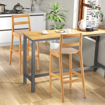Costway Set Of 2 Solid Rubber Wood Bar Stools 28'' Dining Chairs With Backrests Natural - Image 3