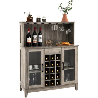 Costway 2-Door Buffet Bar Cabinet Kitchen Storage Sideboard Wine Rack Glass Holder GreyBlack - Image 11