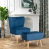 Costway Leisure Chair And Ottoman Thick Padded Velvet Tufted Sofa Set W/ Wood Legs PinkBlue Green