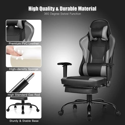 Costway Gaming Chair Racing High Back Office Chair W/ Footrest Black - Image 9