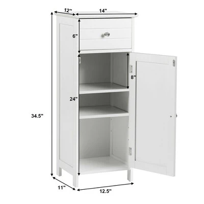 Costway Wooden Bathroom Floor Storage Cabinet Organizer With Drawer And Adjustable Shelf - Image 2